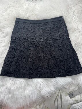 LOFT Black Floral Lace Mini Skirt